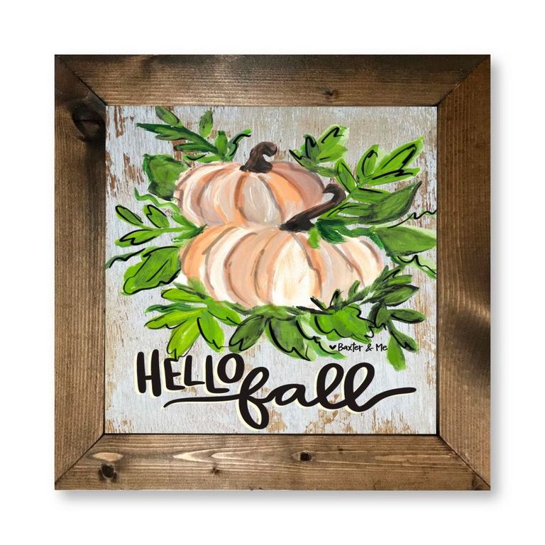 Hello Fall White Pumpkins Framed Art