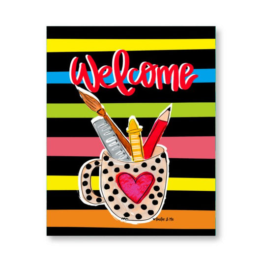 Welcome Teacher Supply Cup Wrapped Canvas