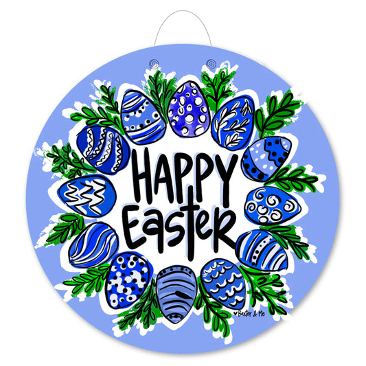 Blue and White Easter Wreath Door Hanger