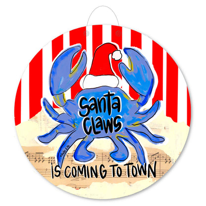 Blue Santa Claws is Coming to Town Door Hanger