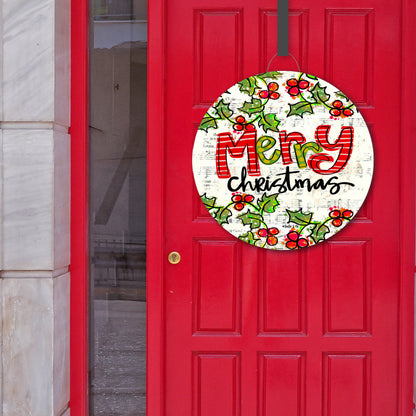 Merry Christmas Holly Berries Door Hanger