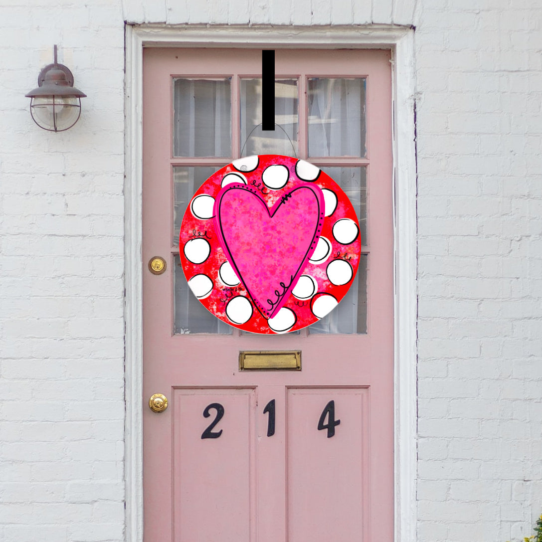 Polka Dot Pink Heart Door Hanger