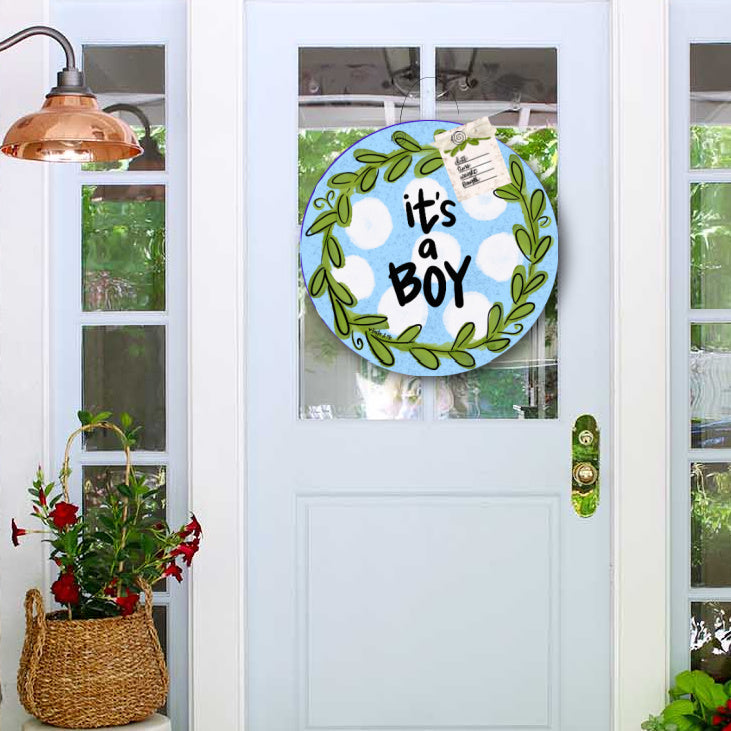 It's a Boy Plus Announcement Tag Door Hanger