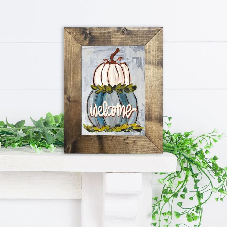 Welcome Double Stacked Neutral Pumpkin Framed Art