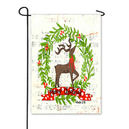 Merry Christmas Reindeer Garden Flag