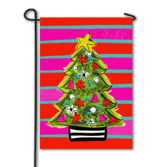 Funky Red Pink Tree Garden Flag