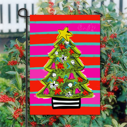 Funky Red Pink Tree Garden Flag