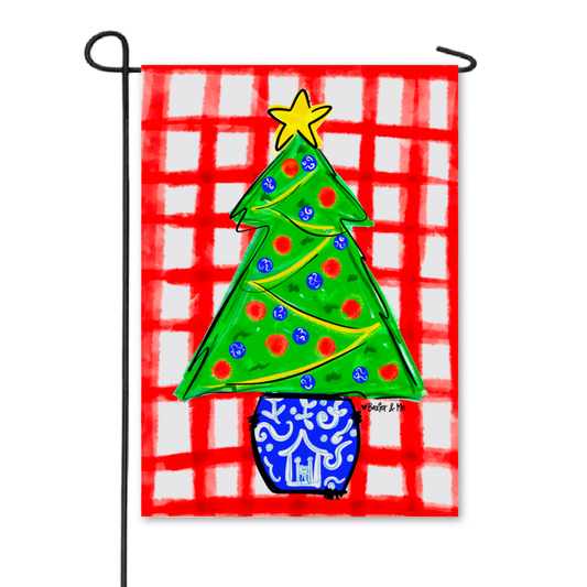 Red Check Christmas Tree Garden Flag