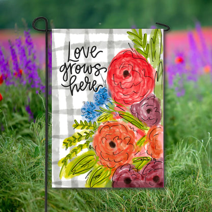 Love Grows Here Garden Flag