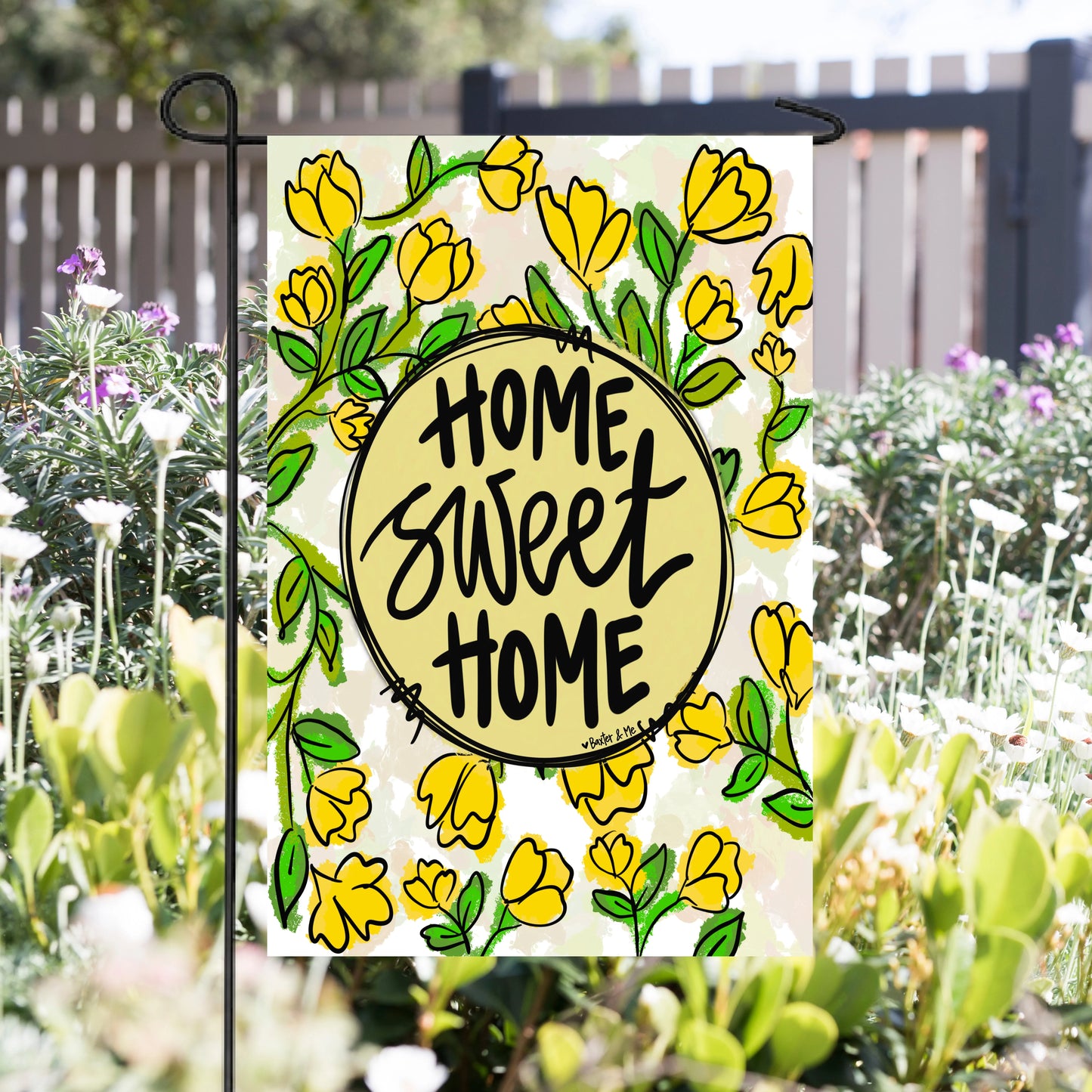Yellow Floral Home Sweet Home Garden Flag