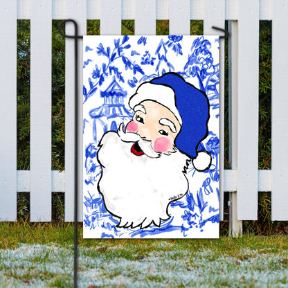 Blue Willow Santa Garden Flag