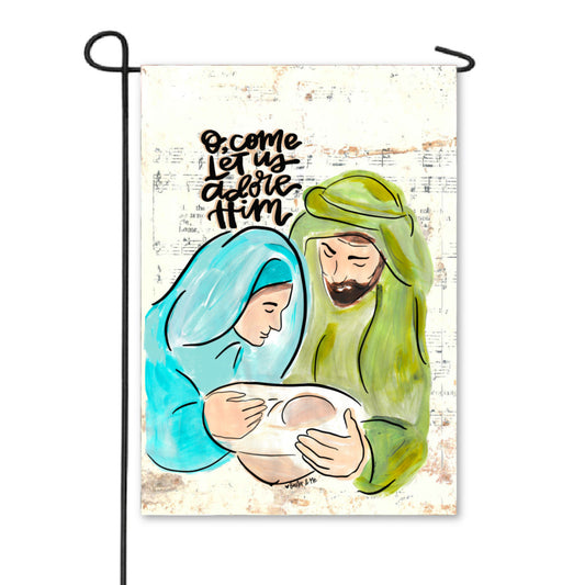 O come Let Us Adore Him Nativity Garden Flag