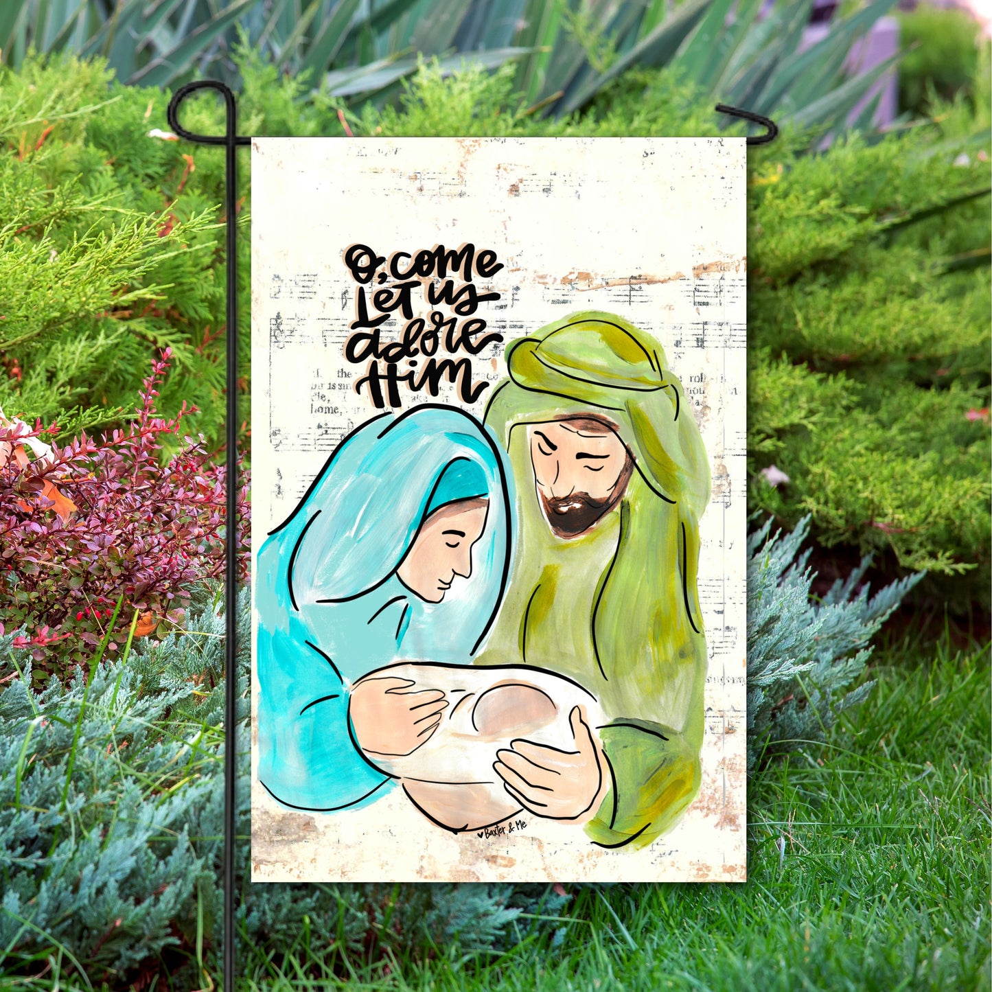 O come Let Us Adore Him Nativity Garden Flag