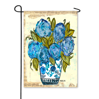 Chinoiserie Vase with Blue Hydrangeas Garden Flag