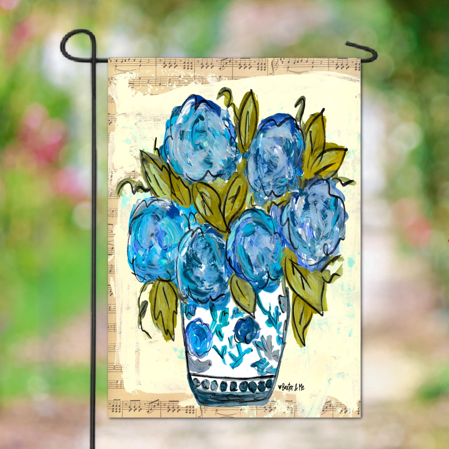 Chinoiserie Vase with Blue Hydrangeas Garden Flag