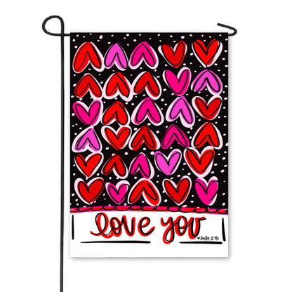 Love You Funky Hearts Garden Flag