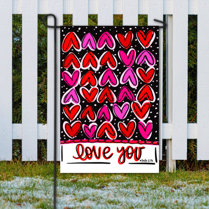 Love You Funky Hearts Garden Flag