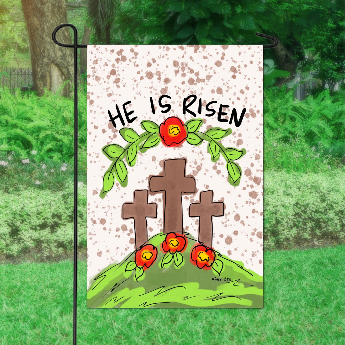 He is Risen 3 Cross Garden Flag