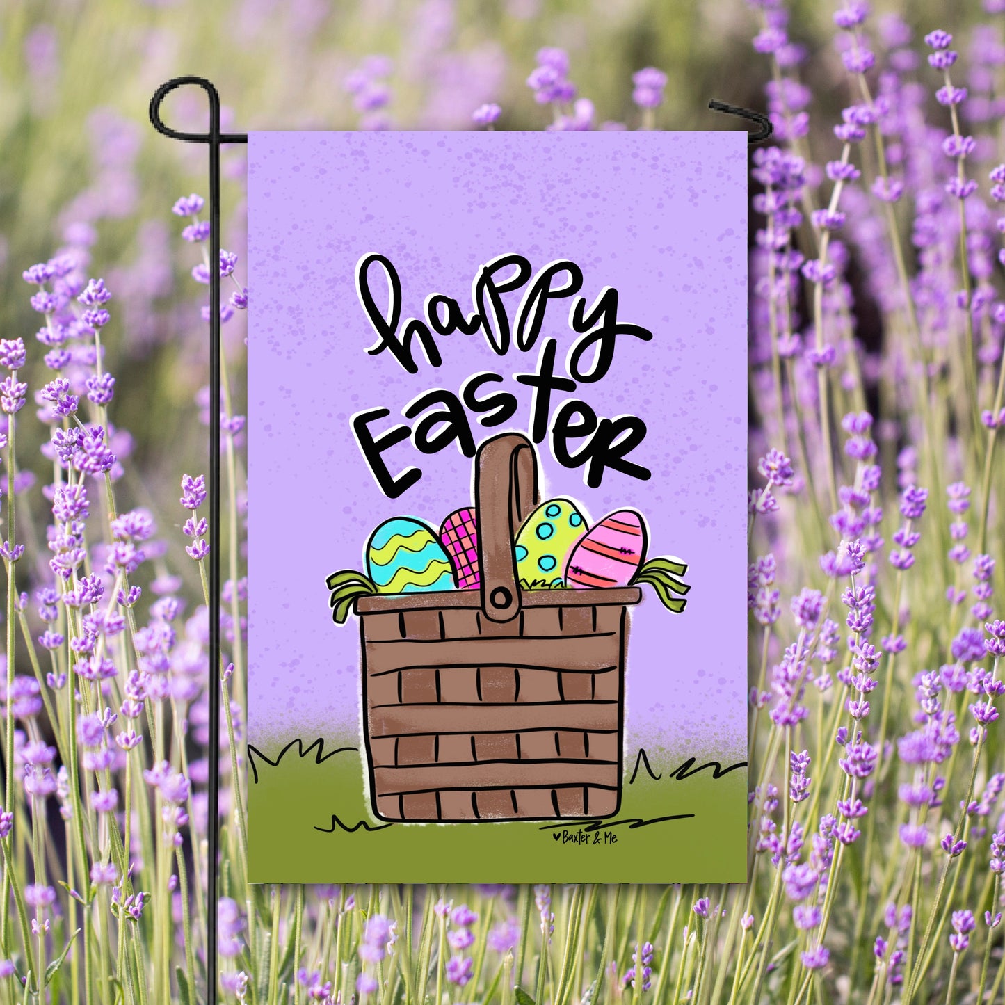 Purple Happy Easter Basket Garden Flag