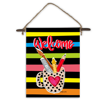 Welcome Teacher Supply Cup Mini Wall Hanging