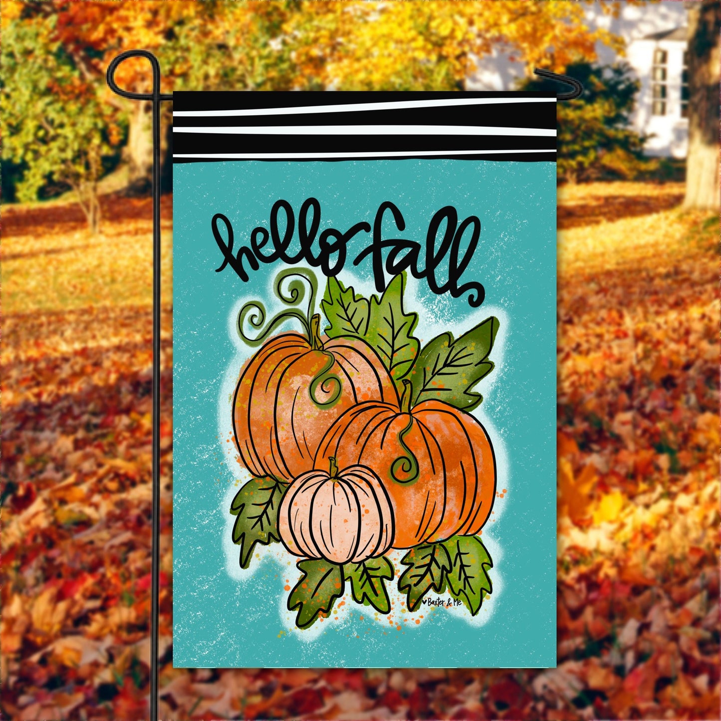 Hello Fall Pumpkin Leaves Garden Flag