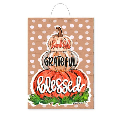 Thankful Grateful Blessed Pumpkin Door Hanger