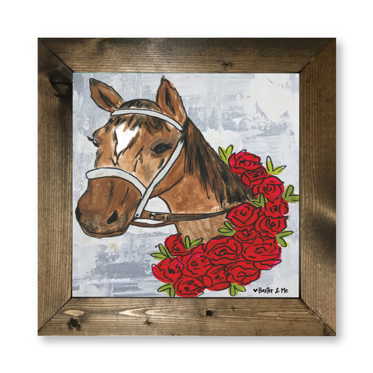 Derby Horse with Roses Framed Art