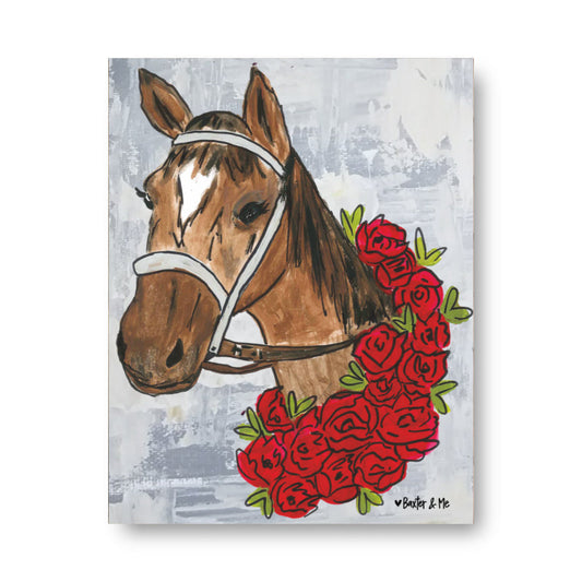 Derby Horse with Roses Wrapped Canvas