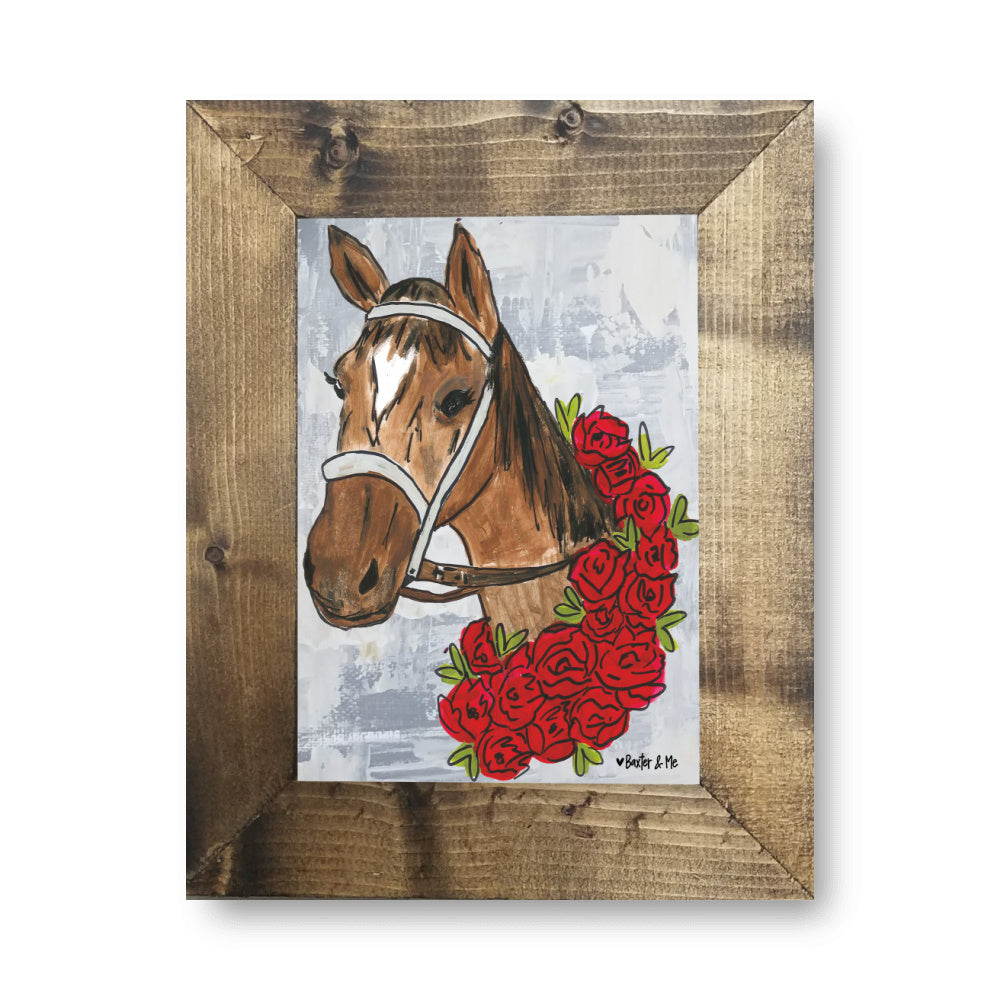 Derby Horse with Roses Framed Art