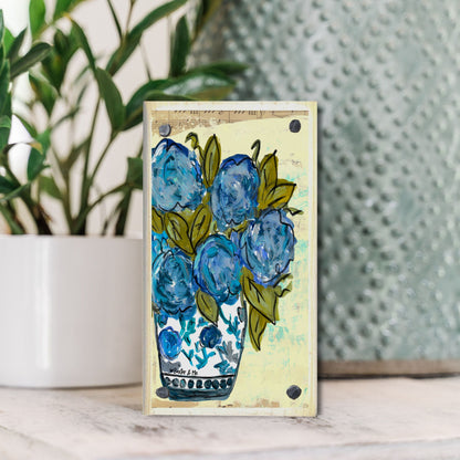 Chinoiserie Vase with Blue Hydrangeas Happy Block