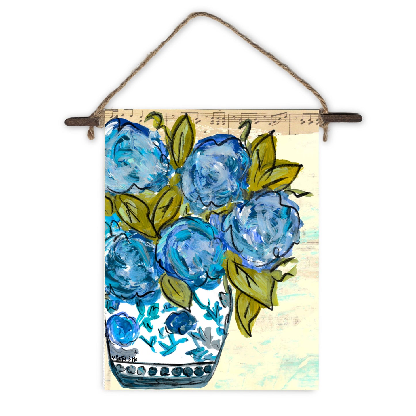 Chinoiserie Vase with Blue Hydrangeas Mini Wall Hanging