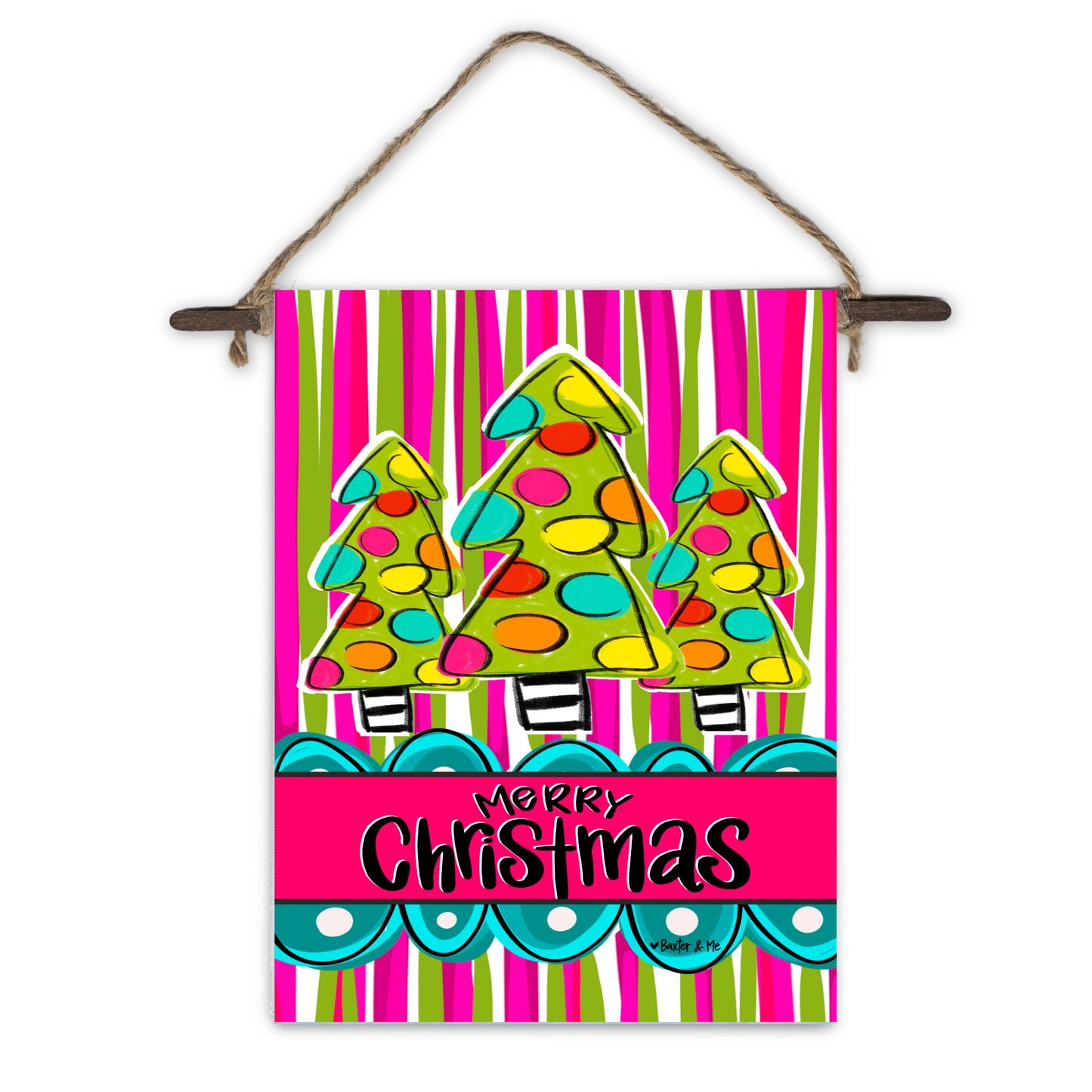 Funky Striped Christmas Tree Trio Mini Wall Hanging