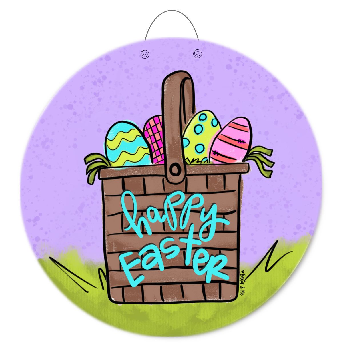 Purple Happy Easter Basket Door Hanger