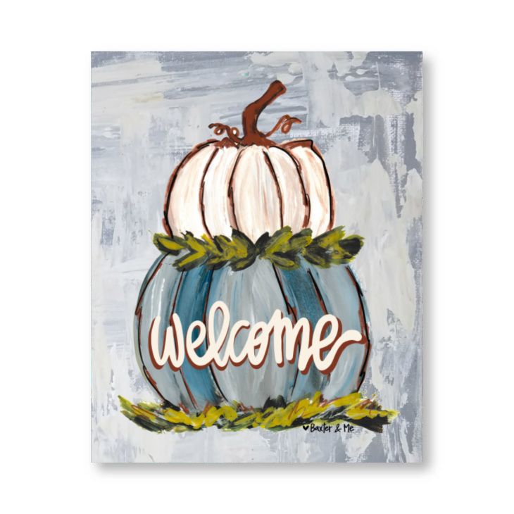 Welcome Double Stacked Neutral Pumpkin Wrapped Canvas