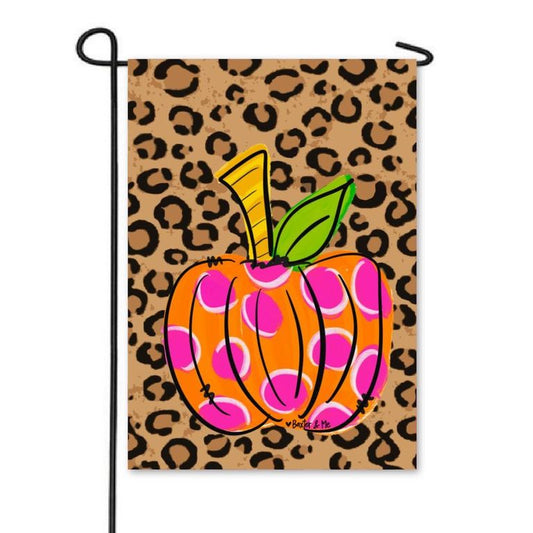 Pink Orange Cheetah Pumpkin Garden Flag