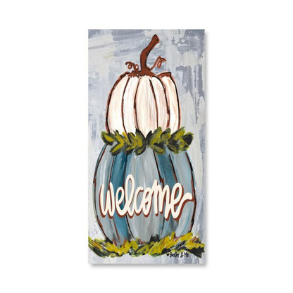 Welcome Double Stacked Neutral Pumpkin Wrapped Canvas