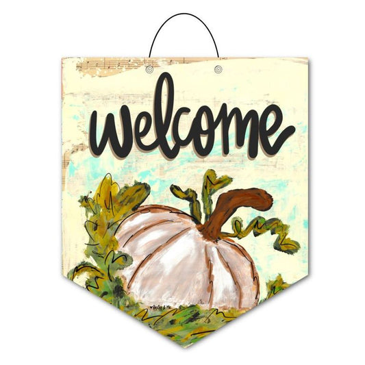 Welcome White Pumpkin Door Hanger
