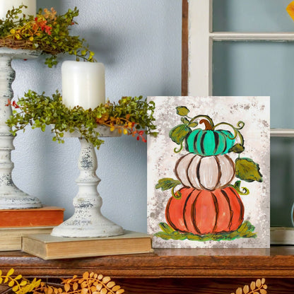 Trio Stacked Pumpkin Wrapped Canvas