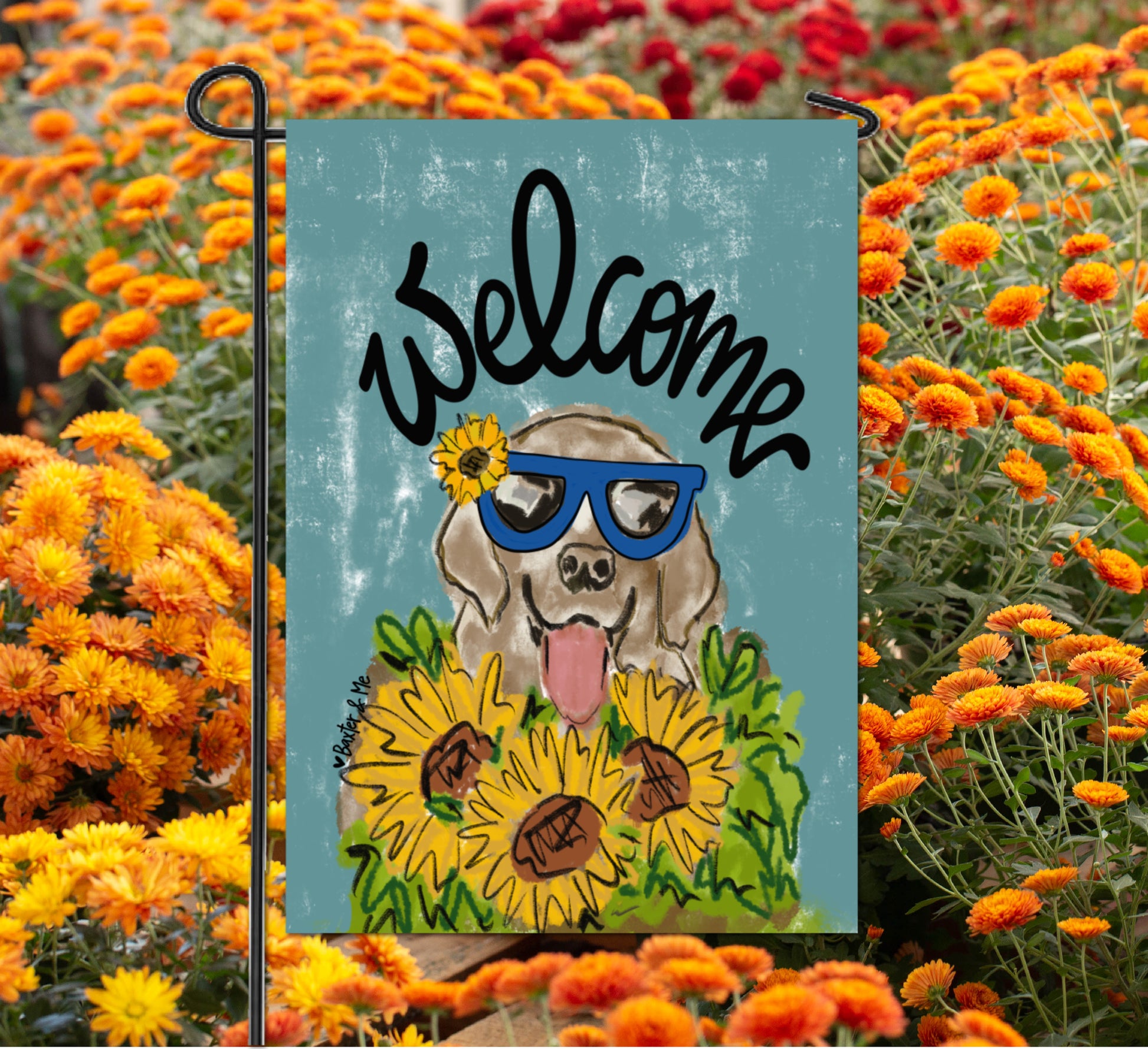 Sunflower Dog Welcome Garden Flag