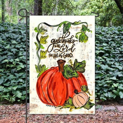 Give Thanks to the Lord Pumpkin Vine Garden Flag