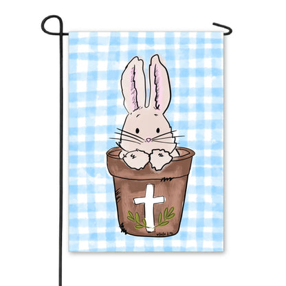Bunny in Cross Pot Garden Flag