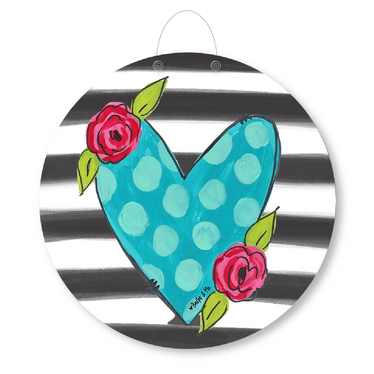 Striped Floral Heart Door Hanger