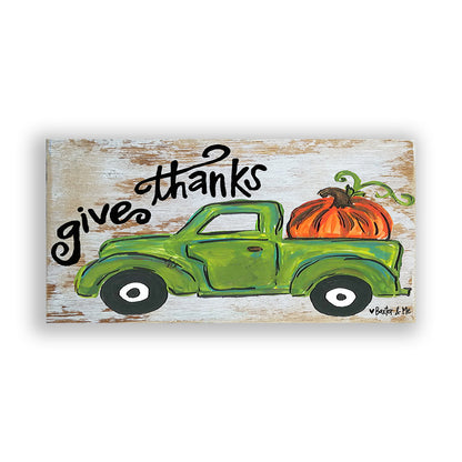 Give Thanks Pumpkin Truck - Wrapped Canvas