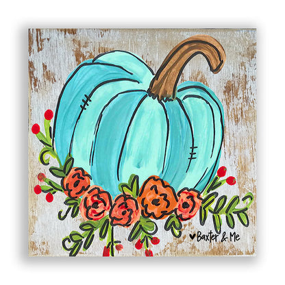 Blue Floral Pumpkin - Wrapped Canvas