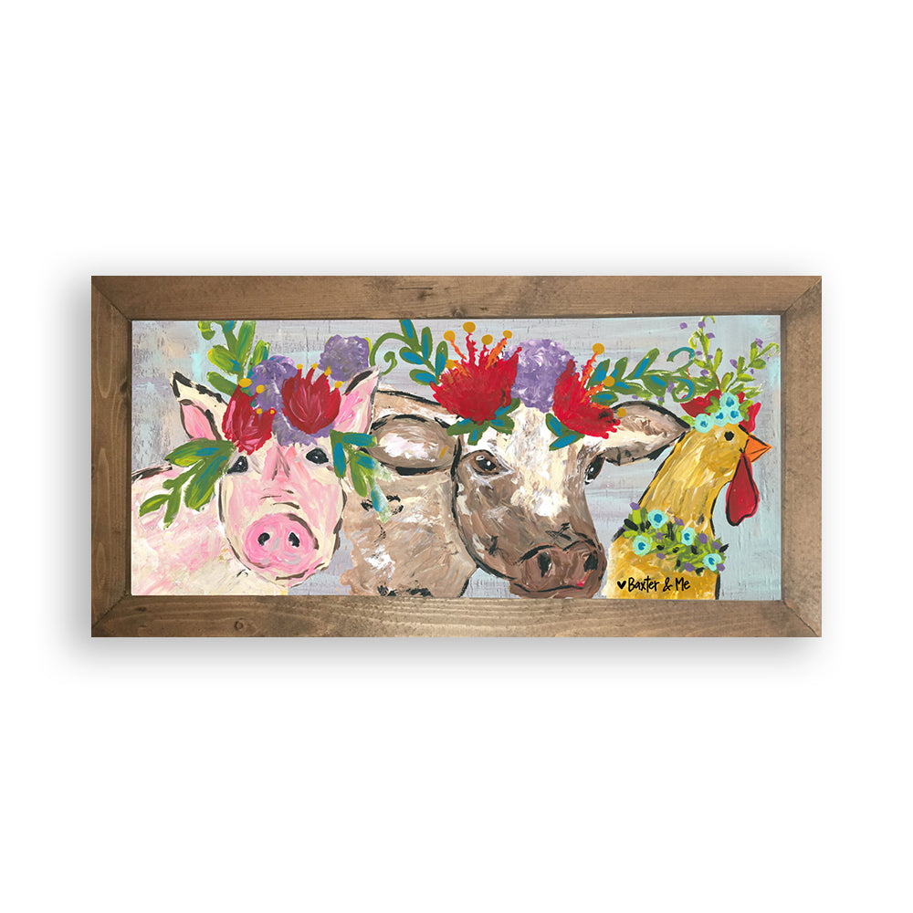 Boho Farm Animals 12" x 24" - Framed Art