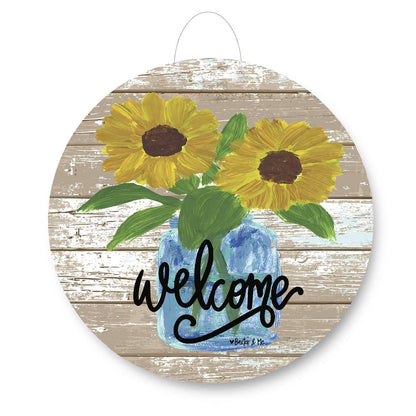 Welcome Sunflower Mason Door Hanger