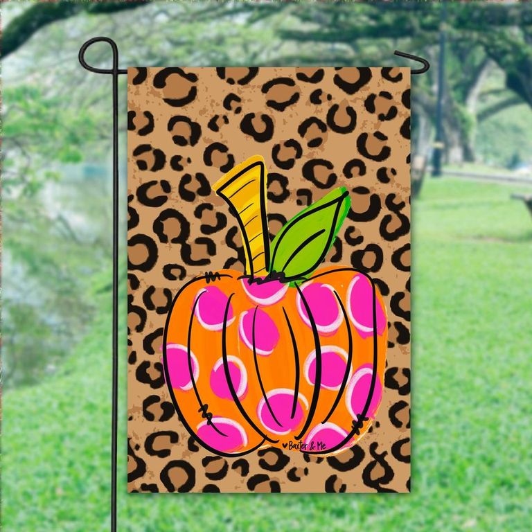 Pink Orange Cheetah Pumpkin Garden Flag
