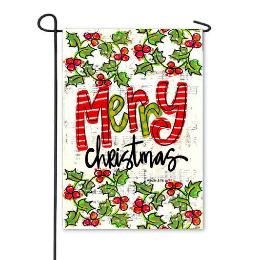 Merry Christmas Holly Berries Garden Flag