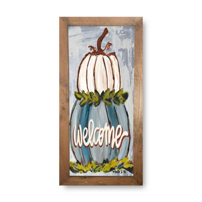 Welcome Double Stacked Neutral Pumpkin Framed Art