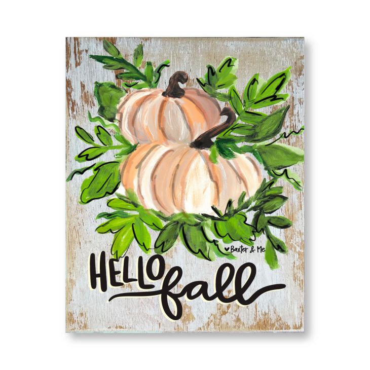 Hello Fall White Pumpkins Wrapped Canvas